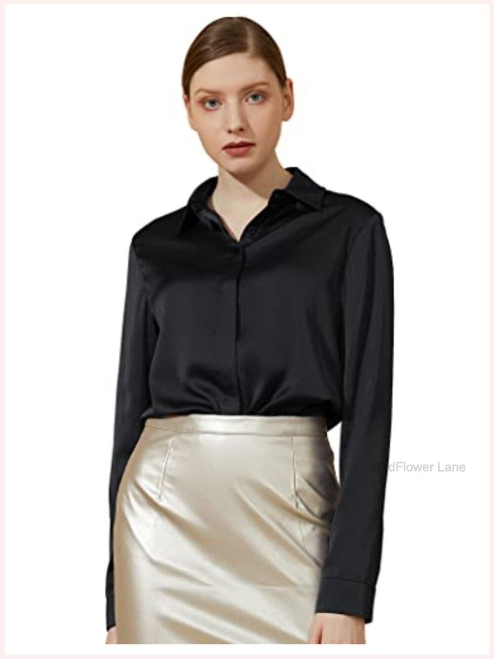 Silk Satin Button Down Blouse Long Sleeve Work Office Top